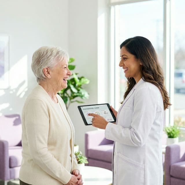 Doctor showing health data to a senior patient